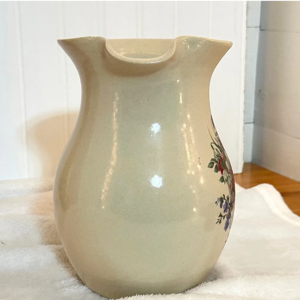 Vintage Shaker & Thangs Pottery Floral Pitcher Cream Excellent Stoneware Vase